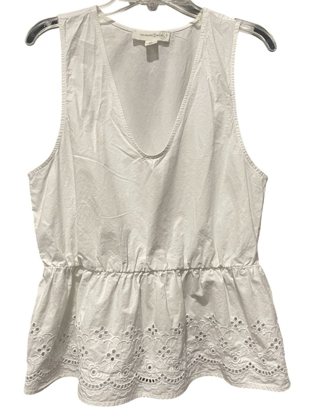 Treasure & Bond Eyelet Embroidered Peplum Tank Top S White Cottagecore Soft Girl